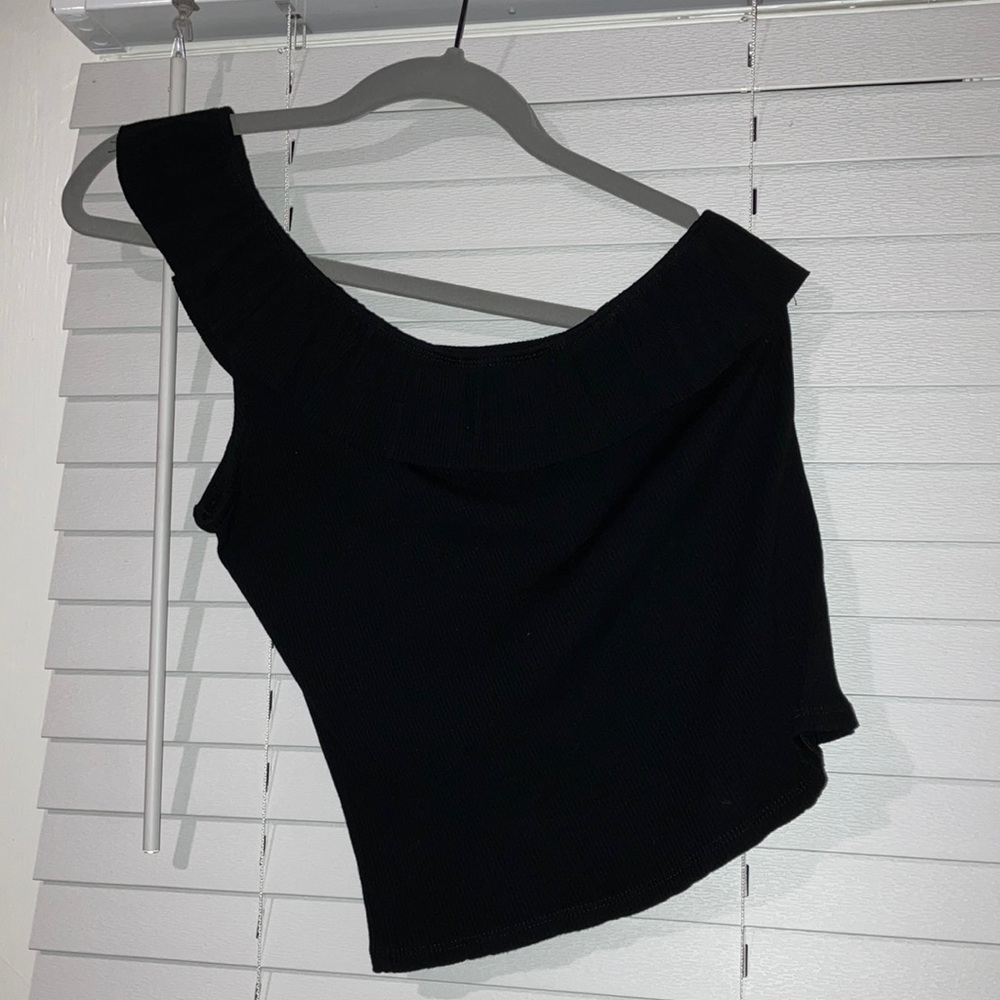 Black One Shoulder Ruffle Top